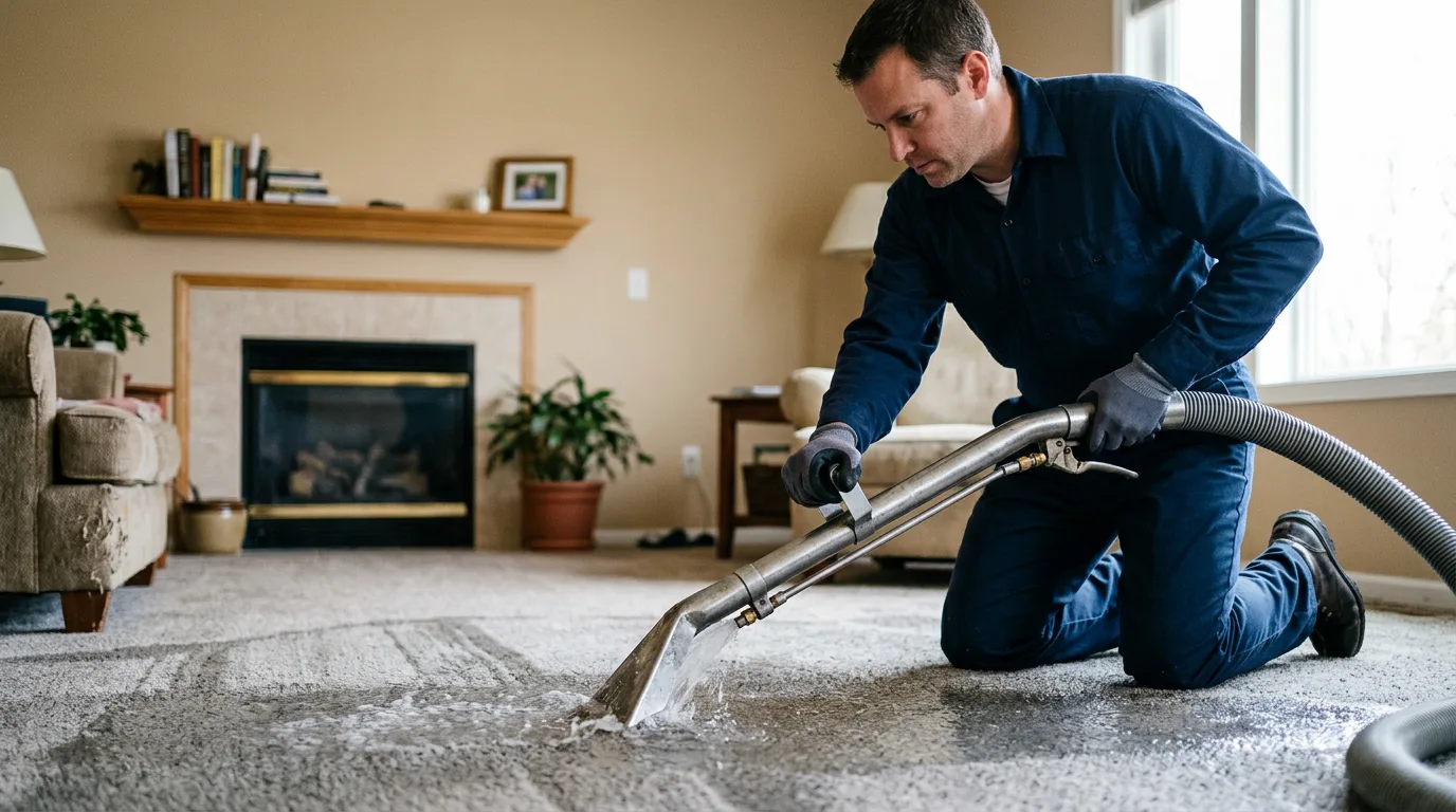 Water damage restoration technician working near Atwater, OH